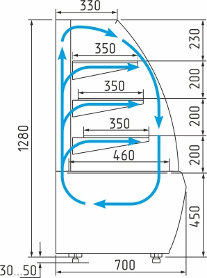 Витрина холодильная Carboma K70 VV 1,3-1 STANDARD цвет по схеме (стандарт)