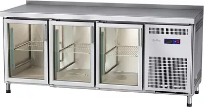 Стол холодильный низкотемпературный Abat СХН-70-02 неохлаждаемая столешница с бортом, дверь-стекло, дверь-стекло, дверь-стекло